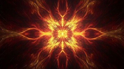 Decorative illustration of a fractal explosion star on a glossy red background