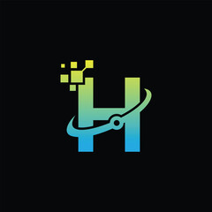 Obraz premium Alphabet H logo initial with technology concept, H tech logo template