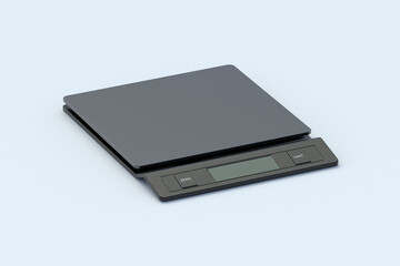 Kitchen scales on gray background. Modern electronic culinary weight. 3d render