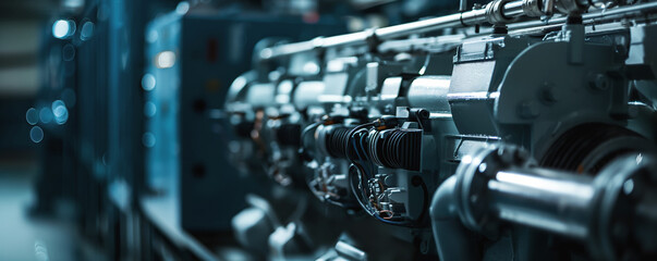 Obraz premium Industrial machinery close-up, detailed view, metallic components, engineering precision, technology and manufacturing concept