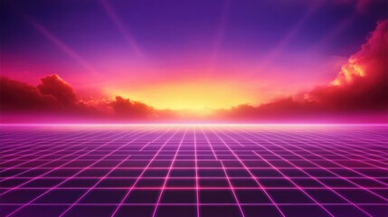 Retro Sunset Grid Landscape