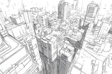 Three-dimensional line drawings of urban architecture