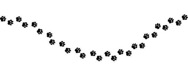  A path of paw prints of pets, dog or cat drawn in grunge style.  Vector illustration drawn with charcoal on white background.