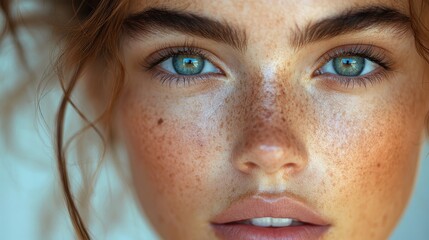 Close-Up Portrait of a Woman's Face with Dark Spots on the Nose and Cheeks, High-Resolution and Detailed Photography for Skincare Concept