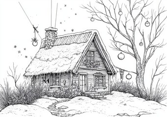 Fototapeta premium Illustration of a steampunk-inspired house with Christmas decorations