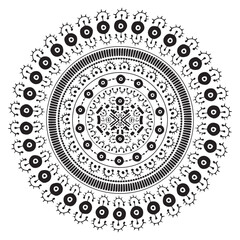 Circular Design vector mandala tattoo style design, tribal Polynesian or Hawaiian geometric pattern ornament in black and white