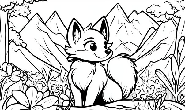Cartoon fox illustration for a coloring book page