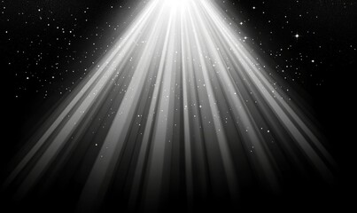 The background of the art shows a starburst with radiant particles and lines that create an abstract ray effect