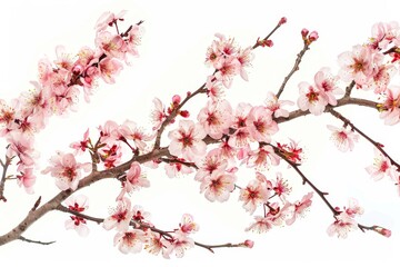 Obraz premium A graceful branch adorned with soft pink cherry blossoms showcases nature's beauty in spring, symbolizing renewal and the fleeting nature of life.