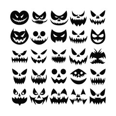 Obraz premium Halloween jack-o'-lantern faces vector collection.