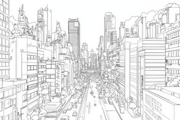Fototapeta premium An urban architecture illustration in a three-dimensional style in line art