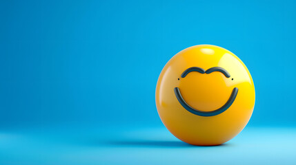 Fototapeta premium Relieved eyes and mouth emoji expression on blue background