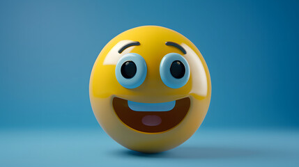 Fototapeta premium Relieved eyes and mouth emoji expression on blue background