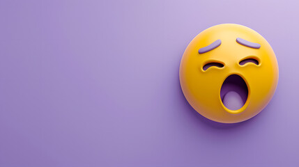 Fototapeta premium Relieved eyes and mouth emoji expression on purple background
