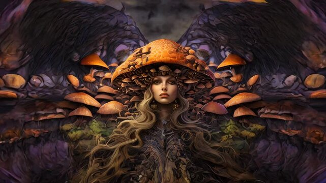Intricate image of psychedelic mushroom goddess