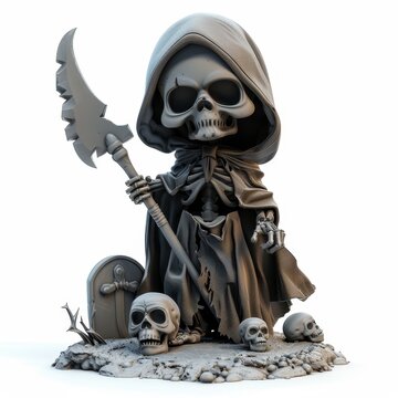 recommend clip art: A detailed grim reaper figure with a scythe, skulls, and a tombstone, perfect for Halloween or gothic-themed designs.