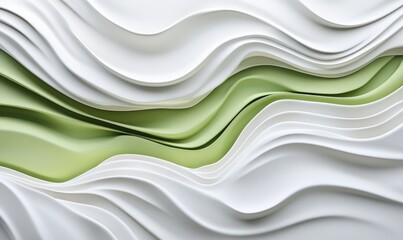 Obraz premium Arrangement of organic curves and smooth bioforms in matte white plastic material adorned with green line patterns, representing a surreal alien 3D sphere or flower