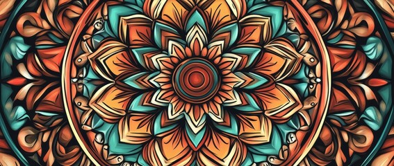 Illustration of a vibrant card with an intricate mandala background