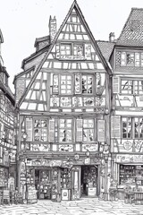 Fototapeta premium This illustration shows a vibrant shopping street filled with shops that are popular among young people because of its creative atmosphere and culture