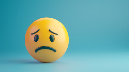Fototapeta premium Sad eyes and mouth emoji expression on blue background
