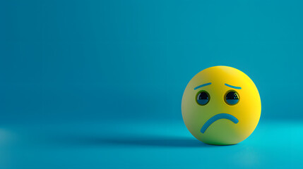 Fototapeta premium Sad eyes and mouth emoji expression on blue background