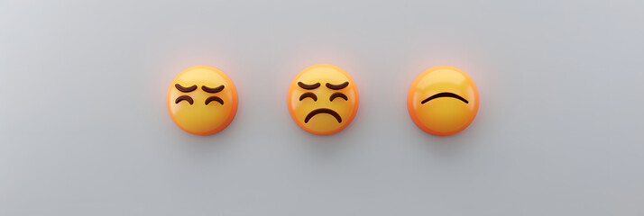 Fototapeta premium Sad eyes and mouth emoji expression on gray background