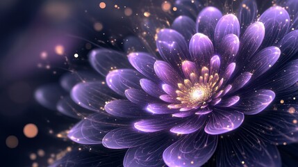 This visually stunning illustration features an abstract violet background containing fractal explosion stars outlined with glossy lines and intricate details