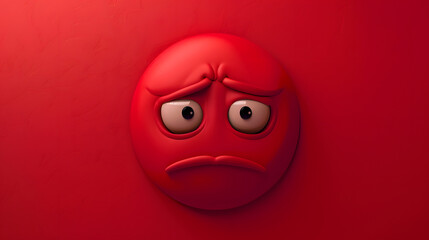 Fototapeta premium Sad eyes and mouth emoji expression on red background