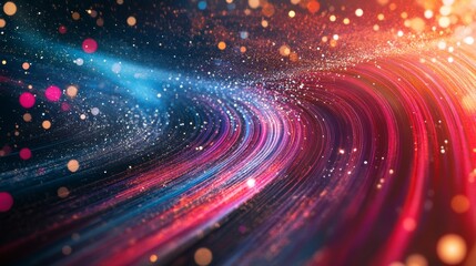 Fototapeta premium Dark background with colorful streaks of light outlined in line art