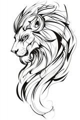 Obraz premium Vintage line art illustration of a majestic lion's face