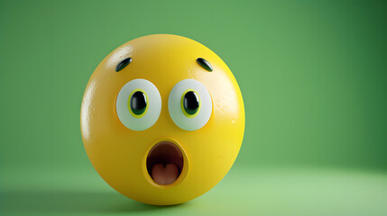 Fototapeta premium Shocked eyes and mouth emoji expression on green background