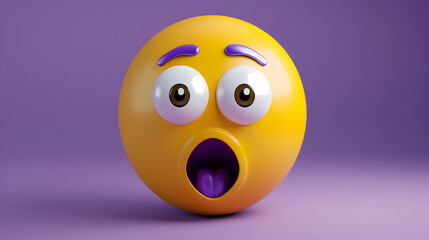Shocked eyes and mouth emoji expression on purple background