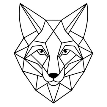 recommend clip art: Geometric Fox Portrait: Minimalist line art depiction of a fox's face formed by geometric shapes and triangles.