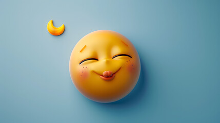 Fototapeta premium Sleepy eyes and mouth emoji expression on blue background