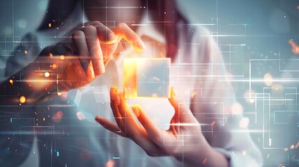 Hand of a Businesswoman Engaging with a Problem-Solving Cube"