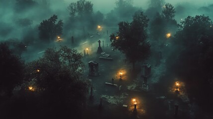Obraz premium Graveyard, dark ambiance, halloween background party