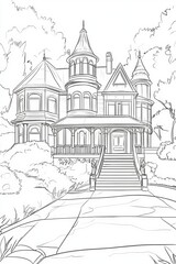 Fototapeta premium An illustration depicting the exterior of an American style house in line art