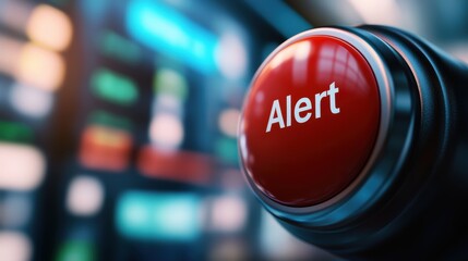 A close up of a red button with the word alert on it, AI