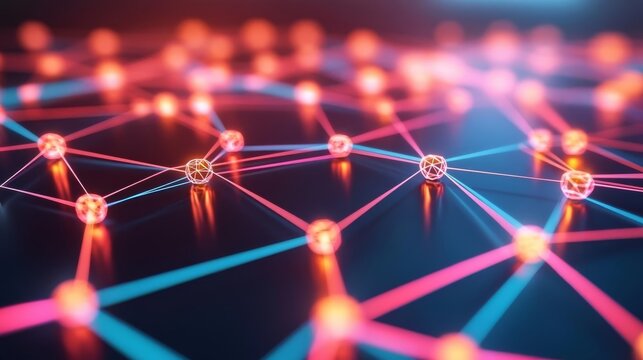Digital supply chain flow, abstract nodes and connections, 3D illustration