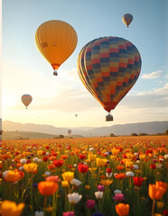 Obraz premium Hot air balloon in a field of flowers