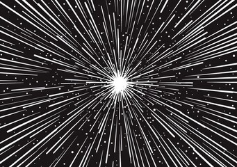 Illustration of a luminous starburst with radiant particles and rays forming a stunning abstract ray background