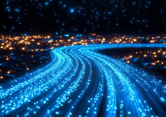 Obraz premium A spectacular night sky surrounded by stars and bokeh effects with comet trails spanning a background of abstract line art illustration