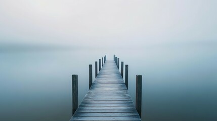 Obraz premium Wooden Dock Extending into Foggy Lake