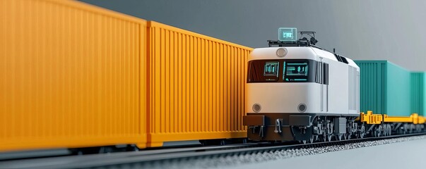 Freight train, AI monitoring systems in transit, 3D illustration