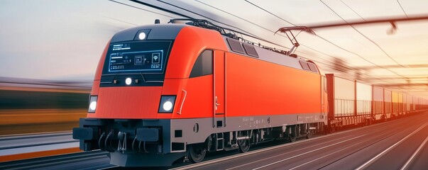 Freight train, AI monitoring systems in transit, 3D illustration