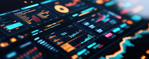 Obraz premium Supply chain risk management, AI-powered dashboard, futuristic financial graphs