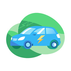 Electric Car Icon with Lightning Bolt, Sustainable Transportation Concept