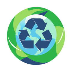 Obraz premium Recycling symbol over Earth, global sustainability and eco-conscious concept