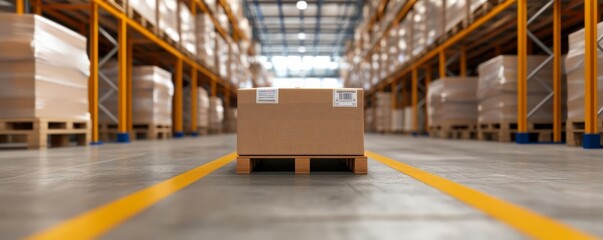 Virtual warehouse tour, immersive supply chain management, 3D illustration