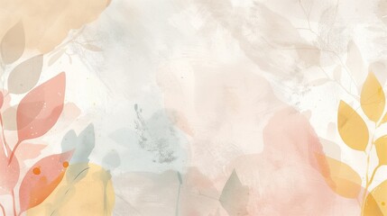 Watercolor design with palm leaves, geometric shapes, and pastel tones. Ideal for home decor, banners, or creative projects, offering space for custom text.